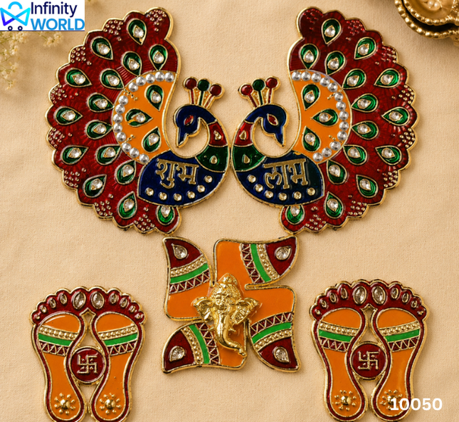 Peacock Shubh Labh, Swastik And Charan (10050)