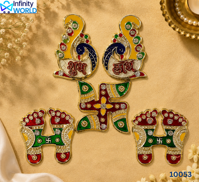 Peacock Shubh Labh, Swastik And Charan (10053)