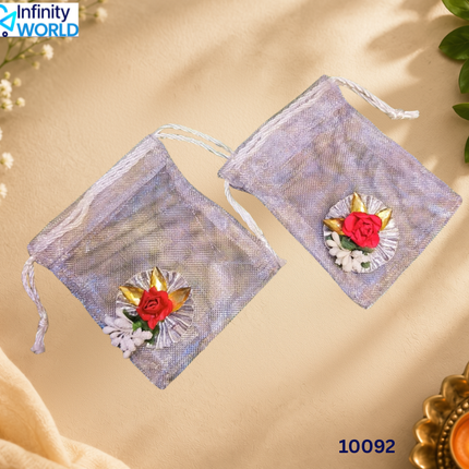 Silver Red Flower Coin Pouch (Set Of 2) - (10092)