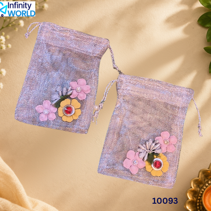 Silver Yellow Flower Coin Pouch (Set Of 2) - (10093)