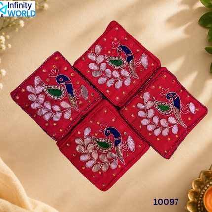 Red Gotapatti Coin Pouch (Set Of 4) - (10097)