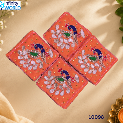 Orange Gotapatti Coin Pouch (Set Of 4) - (10098)