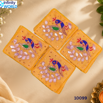 Yellow Gotapatti Coin Pouch (Set Of 4) - (10099)