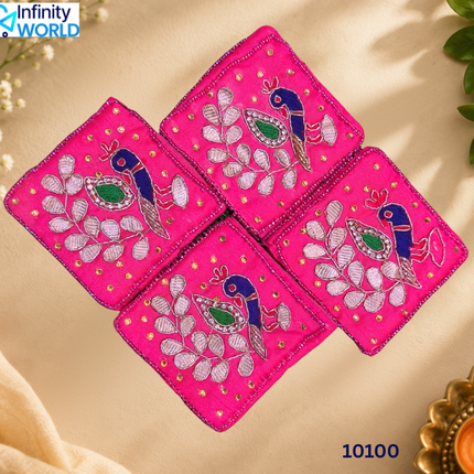 Pink Gotapatti Coin Pouch (Set Of 4) - (10100)