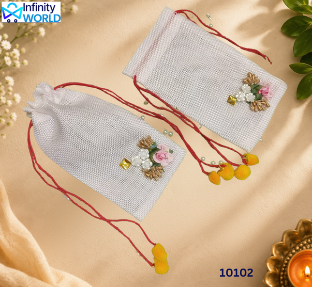 White Jute Potli - (10102)