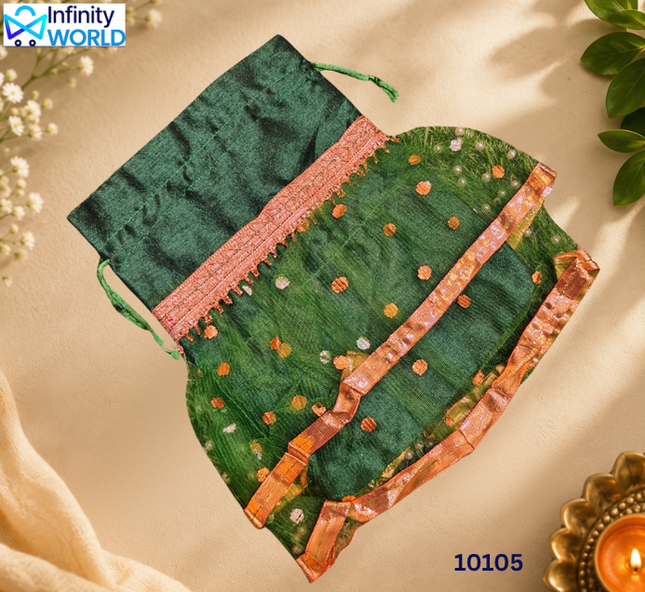 Bottle Green Frock Potli - (10105)