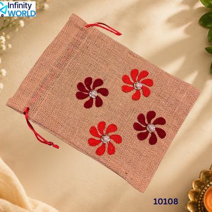 Jute Flower Potli (Set Of 4) - (10108)