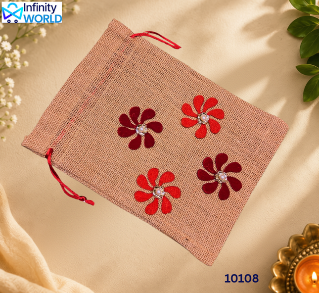 Jute Flower Potli (Set Of 4) - (10108)