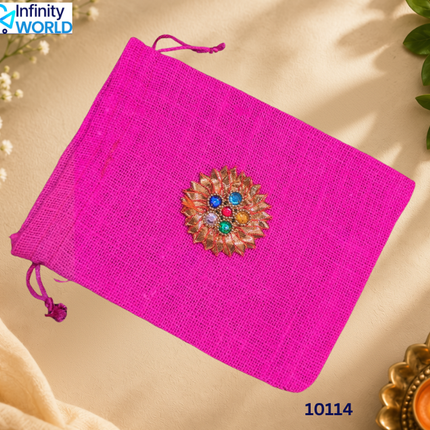 Pink Jute Gota Flowerpotli - (10114)