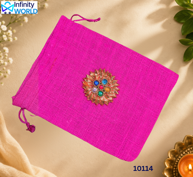 Pink Jute Gota Flowerpotli - (10114)