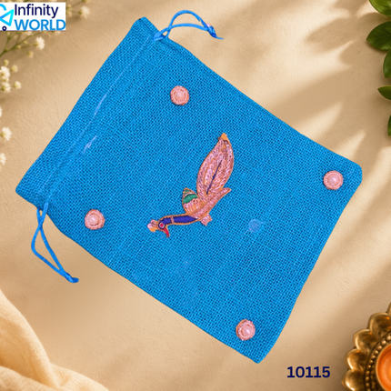 Blue Jute Peacock Potli - (10115)