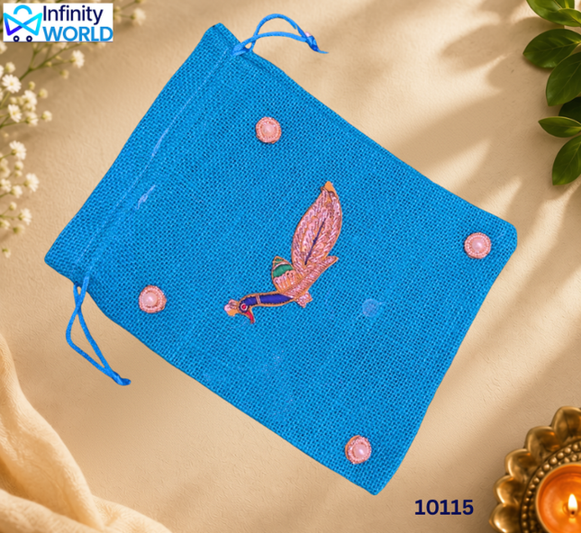 Blue Jute Peacock Potli - (10115)