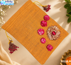 Yellow Jute Gota Red Flower Potli - (10116)