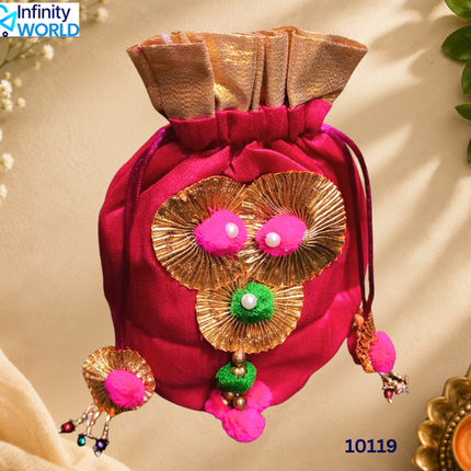 Pink Gota Flower Potli - (10119)
