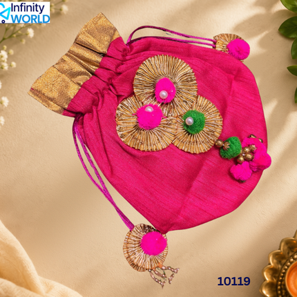 Pink Gota Flower Potli - (10119)