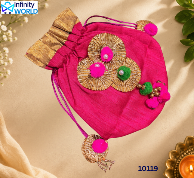 Pink Gota Flower Potli - (10119)