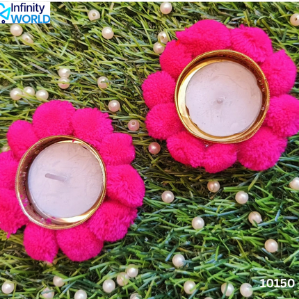 Pink Pom Pom Tea Light Candle (Set Of 2) - (10150)