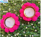 Pink Pom Pom Tea Light Candle (Set Of 2) - (10150)