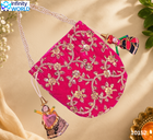 Pink Jari Work Potli With Moti Handle And Puppets - (10152)