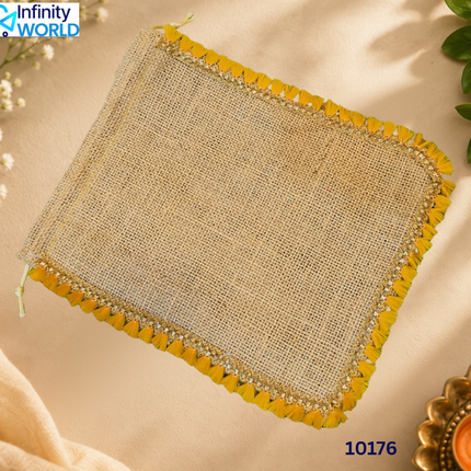 Jute Potli With Lace (Set Of 10 Pieces) - (10176)