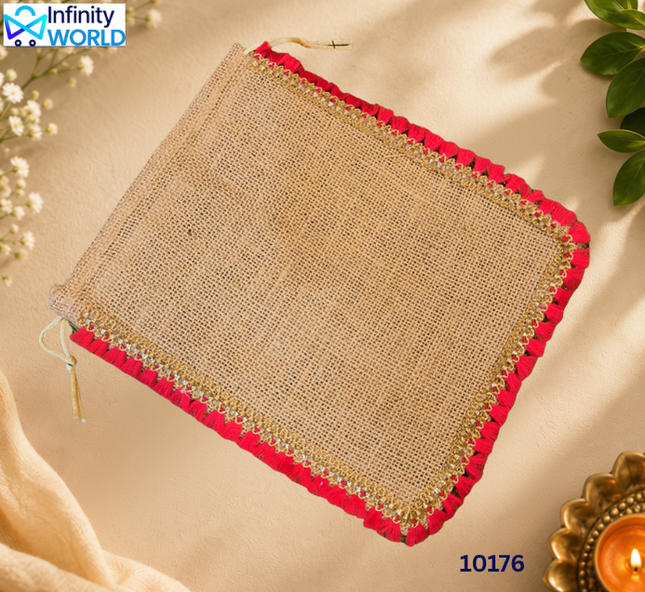 Jute Potli With Lace (Set Of 10 Pieces) - (10176)