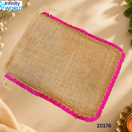 Jute Potli With Lace (Set Of 10 Pieces) - (10176)