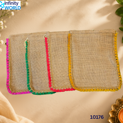 Jute Potli With Lace (Set Of 10 Pieces) - (10176)