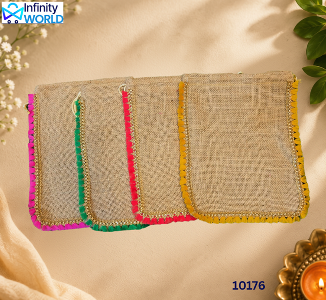 Jute Potli With Lace (Set Of 10 Pieces) - (10176)