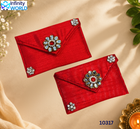 Red Small Coin Pouch With 3 Flowers (Set Of 6) - (10317)