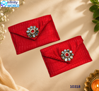 Red Small Coin Pouch With 1 Flower (Set Of 6) - (10318)