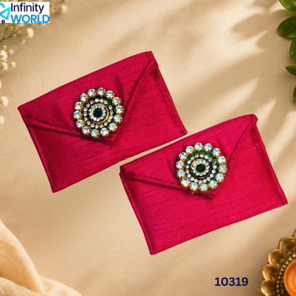 Pink Small Coin Pouch With Green Stone (Set Of 6) - (10319)