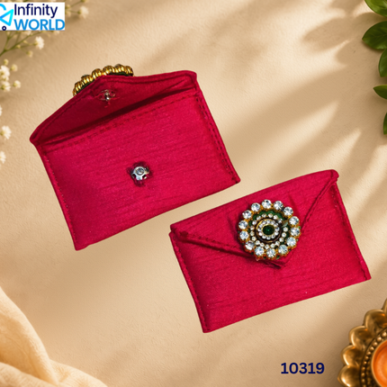 Pink Small Coin Pouch With Green Stone (Set Of 6) - (10319)