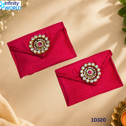 Pink Small Coin Pouch With Pink Stone (Set Of 6) - (10320)