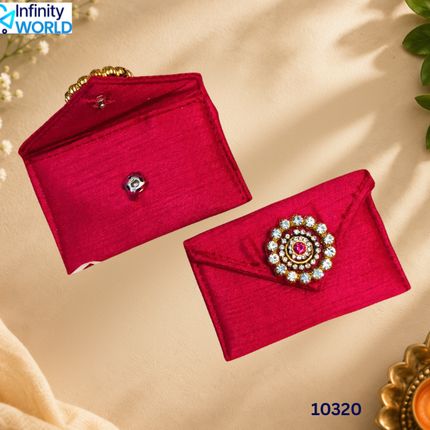 Pink Small Coin Pouch With Pink Stone (Set Of 6) - (10320)