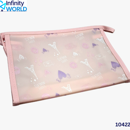 Pink Printed Silicon Translucent Pouch - (10422)