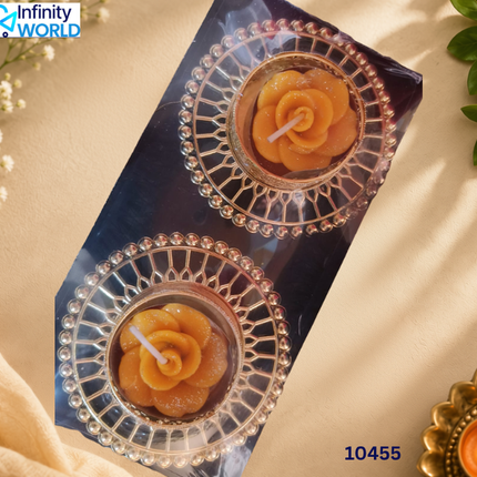 Rose Golden Plate Candle (Set Of 2) - (10455)