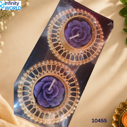 Rose Golden Plate Candle (Set Of 2) - (10455)