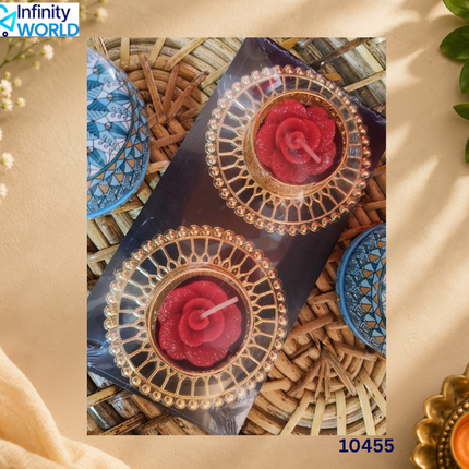 Rose Golden Plate Candle (Set Of 2) - (10455)