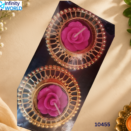Rose Golden Plate Candle (Set Of 2) - (10455)