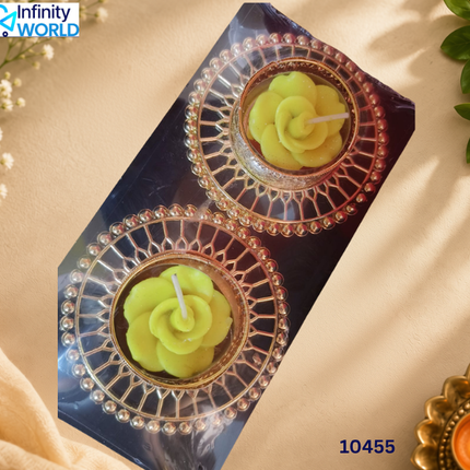 Rose Golden Plate Candle (Set Of 2) - (10455)
