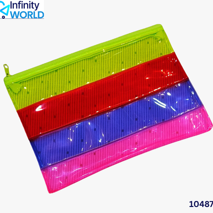 Neon Multicolour Transparent Stripes Pouch - (10487)