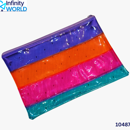 Neon Multicolour Transparent Stripes Pouch - (10487)