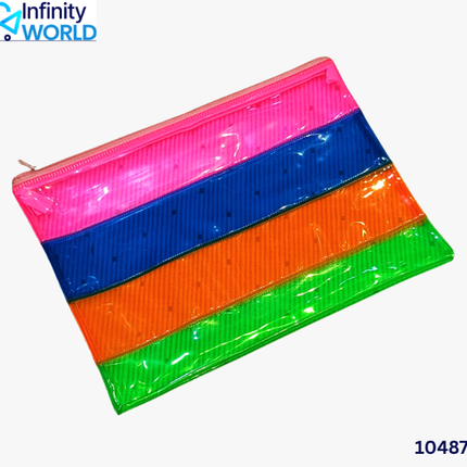 Neon Multicolour Transparent Stripes Pouch - (10487)