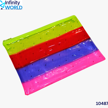 Neon Multicolour Transparent Stripes Pouch - (10487)