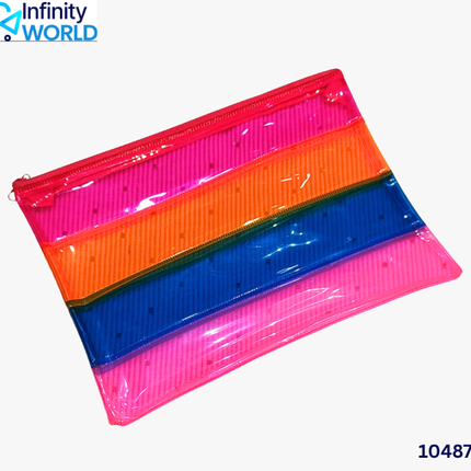 Neon Multicolour Transparent Stripes Pouch - (10487)