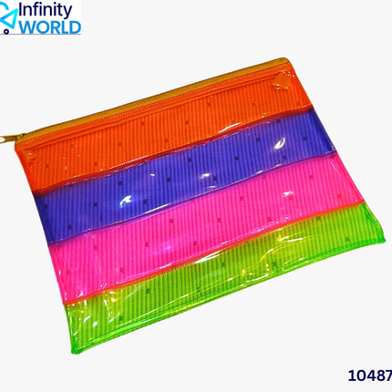 Neon Multicolour Transparent Stripes Pouch - (10487)
