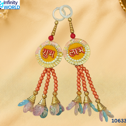 Shubh Labh - Orange Beads With Blue Pink Shaded Leaf (10633)