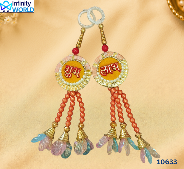 Shubh Labh - Orange Beads With Blue Pink Shaded Leaf (10633)