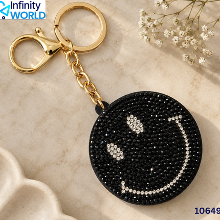 Rhinestone Smiley Keychain - (10649)