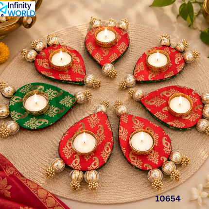 Reversible Brocade Candle Holder With Candle (Set Of 7) - (10654)